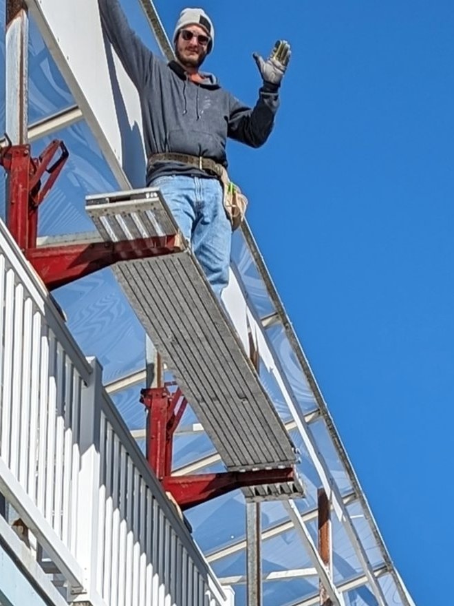 Eddie Albright on the scaffolding at a Jersey Shore job site