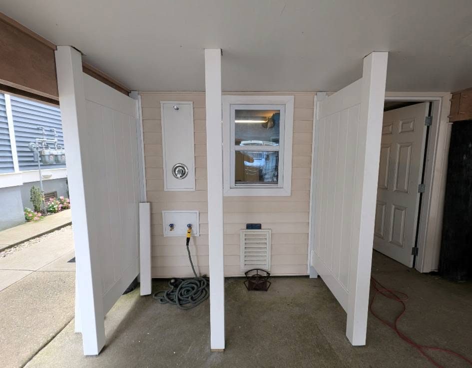 Outdoor Shower Enclosure — Custom-built outdoor shower — a must-have on any shore property.